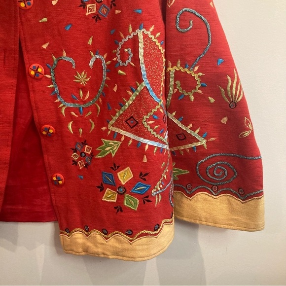 PASSION Sz XL Super Colourful Embroidered Appliqué 100%  Cotton Lined Jacket - Picture 3 of 12